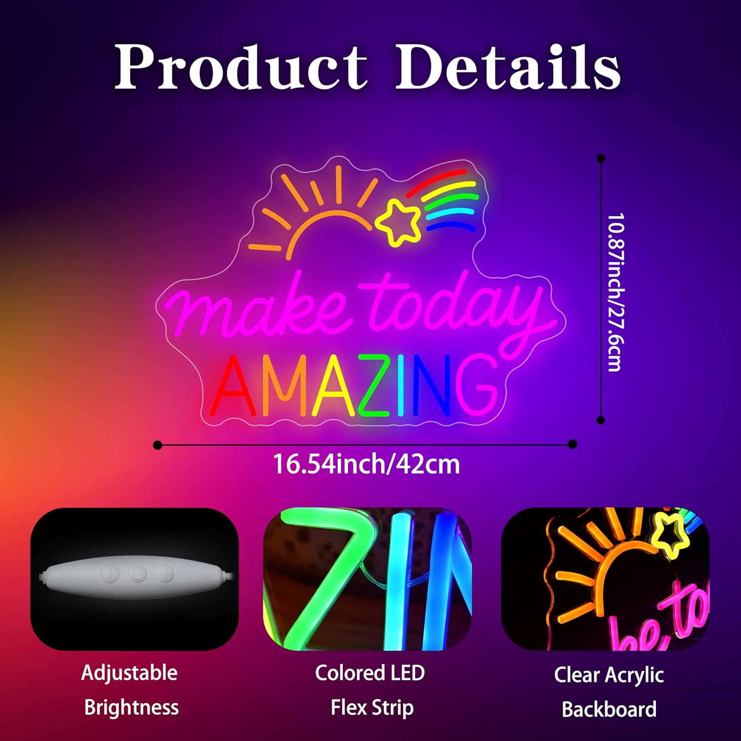 Make Today Amazing Neon Sign, Adjustable Neon Sign for Classroom Sunrise Rainbow LED Light Sign for Christmas Party Birthday Cafe Wedding Gym Classroom - Image 5
