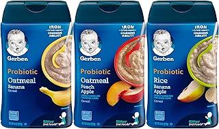 Gerber Baby Cereal 3 Flavor Variety Bundle: (1) Gerber Oatmeal & Banana Cereal, (1) Gerber Oatmeal & Peach Apple Cereal, a...