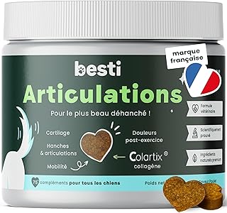 besti - Articulations | 75 Compléments Alimentaires Premium pour Chiens | Anti-Arthrose, Améliore la Mobilité Articulaire et Le Cartilage | Marque Française - Formule Vétérinaire | Au Poulet | 300 GR