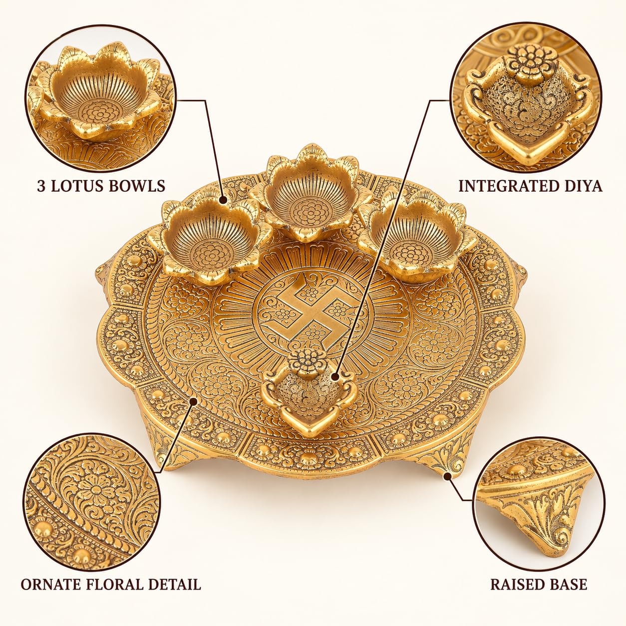 Gold Pooja Thali Set - Elegant Design & FREE SHIPPING -2