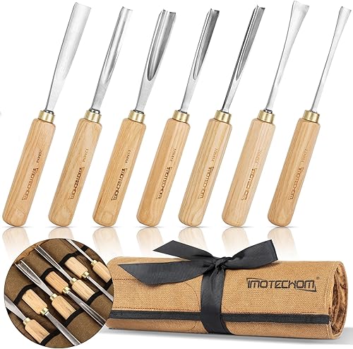 Miniatura 10 de Juego de cinceles de herramientas de tallado de madera para carpintería de 12 piezas con bolsa de lona, cuchillas de acero CR-V 60 afiladas