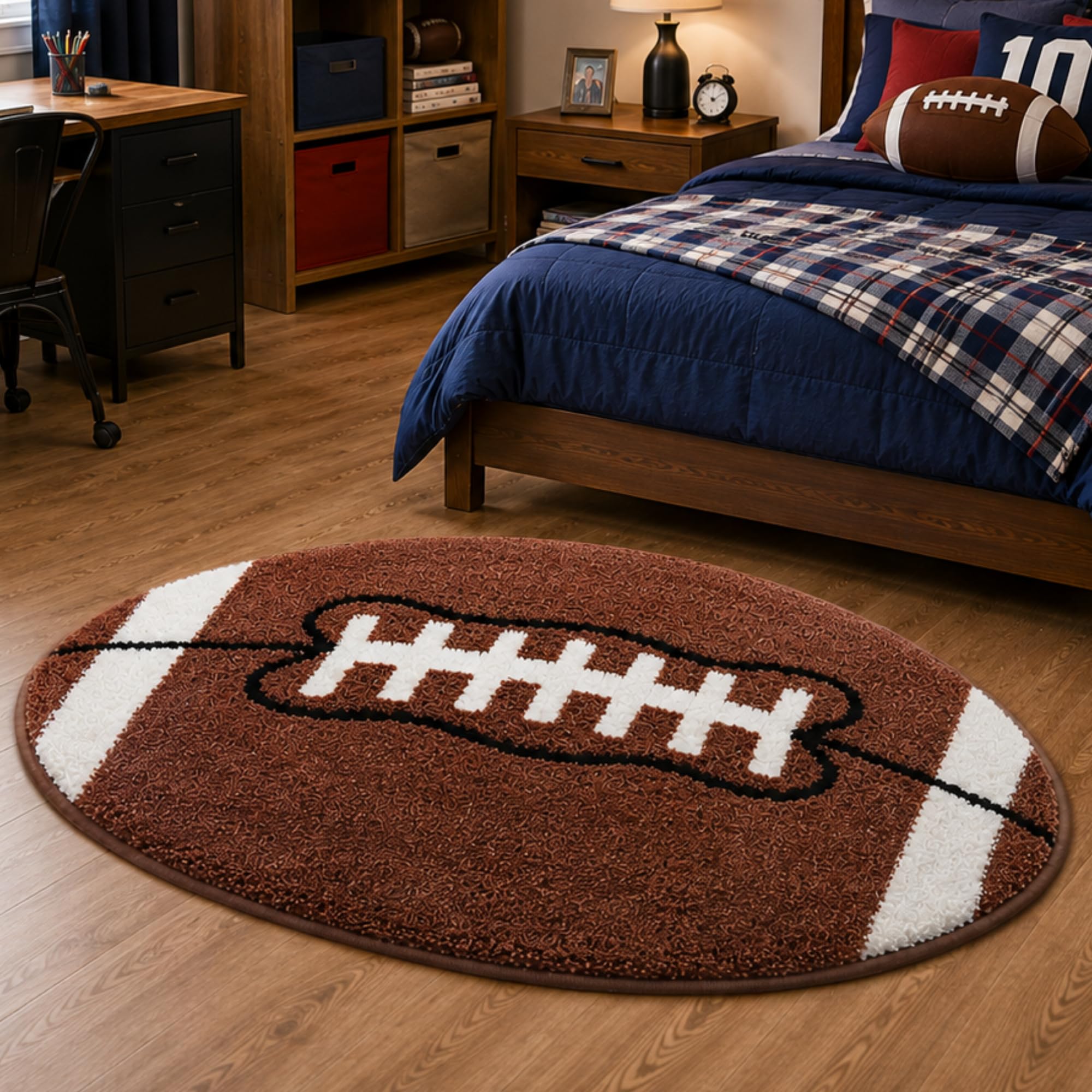 Funtery Large Football Rug for Boys Room Decor 32x39" Non Slip Absorbent Sports Soft Carpet Sports Area Rug Washable Touchdown Mat for Bathroom Playroom Athlete Back to School (Brown Football)