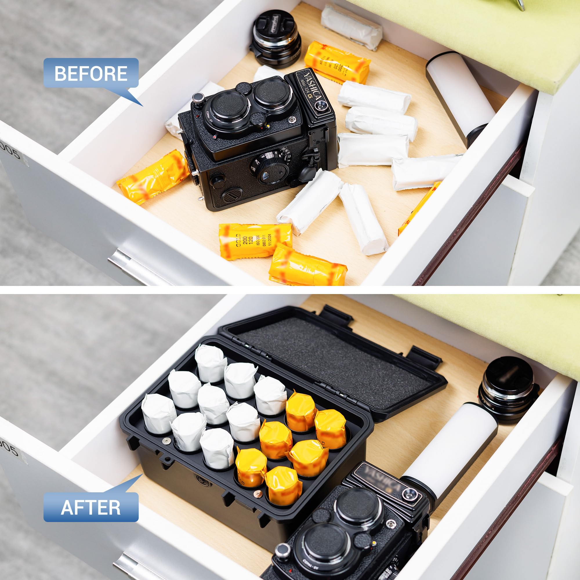 Harte stabile 120 Film Case,IP67 wasserdichte Film Kamera Behälter für 15 Rollen 120 Negativ Film,Anti-Schock Lichtversiegelte Negative Film Organizer Aufbewahrungsbox für Reisen(kein Film enthalten)