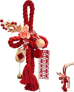 Chinese Red Wanzi Knot Decoration Wedding Door Handle Ornament, Photo Prop & Living Room Wedding Decor, Bridal Room & Party Decoration