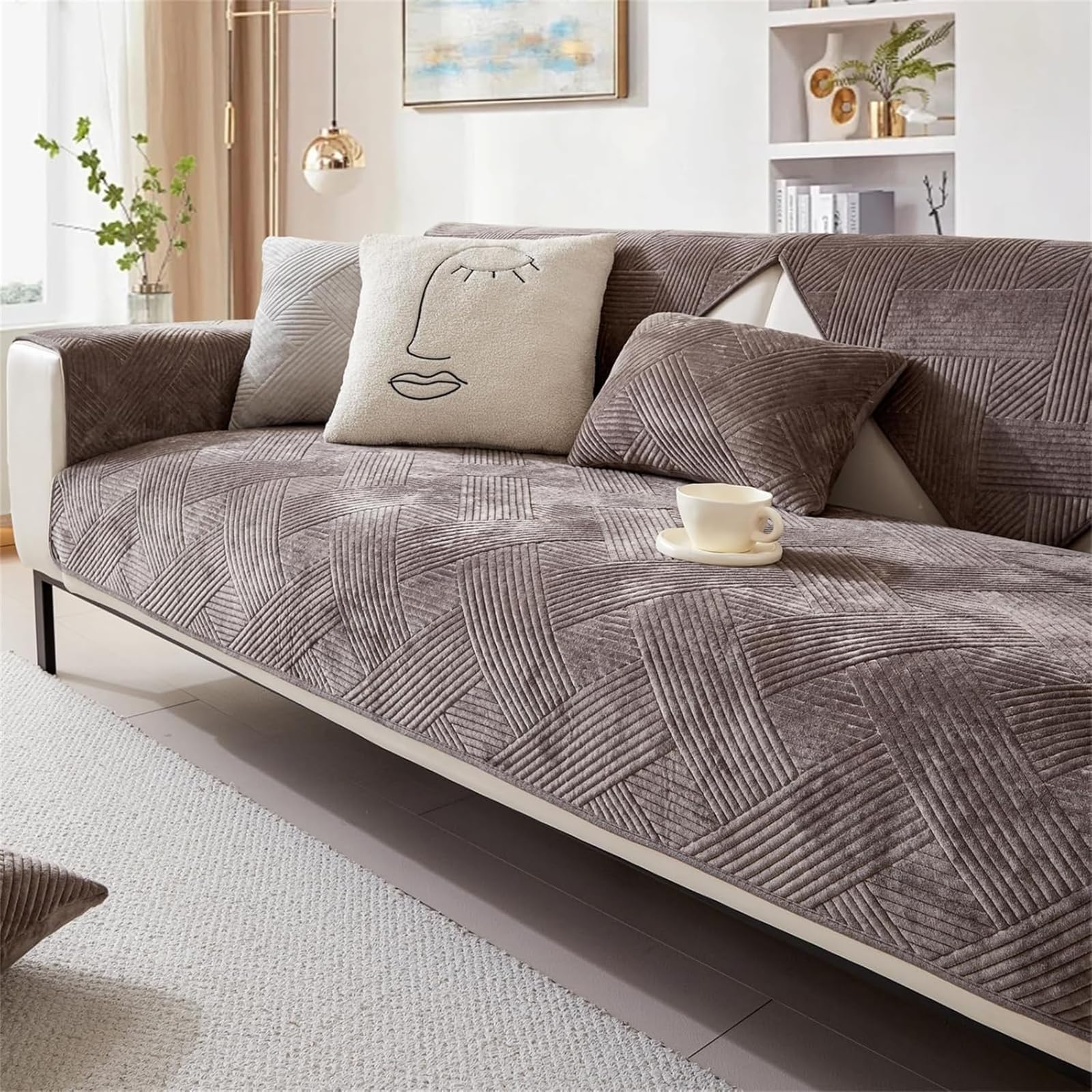 LINGKY Sofa Cover 1 2 3 4 Seater Soft Milk Velvet Sofa Cushion Covers Washable Corner Sofa Cover L Shape Non-Slip Sofa Slipcovers Sectional Couch Covers Furniture Protector (Chocolate,110x110cm)