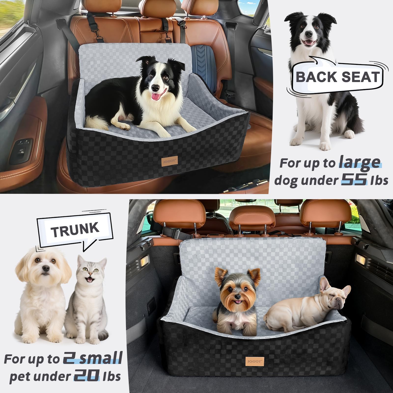 JOEJOY Large Dog Car Seat, Memory Foam Dog Booster Seat with Thick Cushion, Washable Pet Booster Seat for Medium Dogs, Pet Car Seat with Detachable Cover and Storage Pockets, Adjustable Straps — view 6