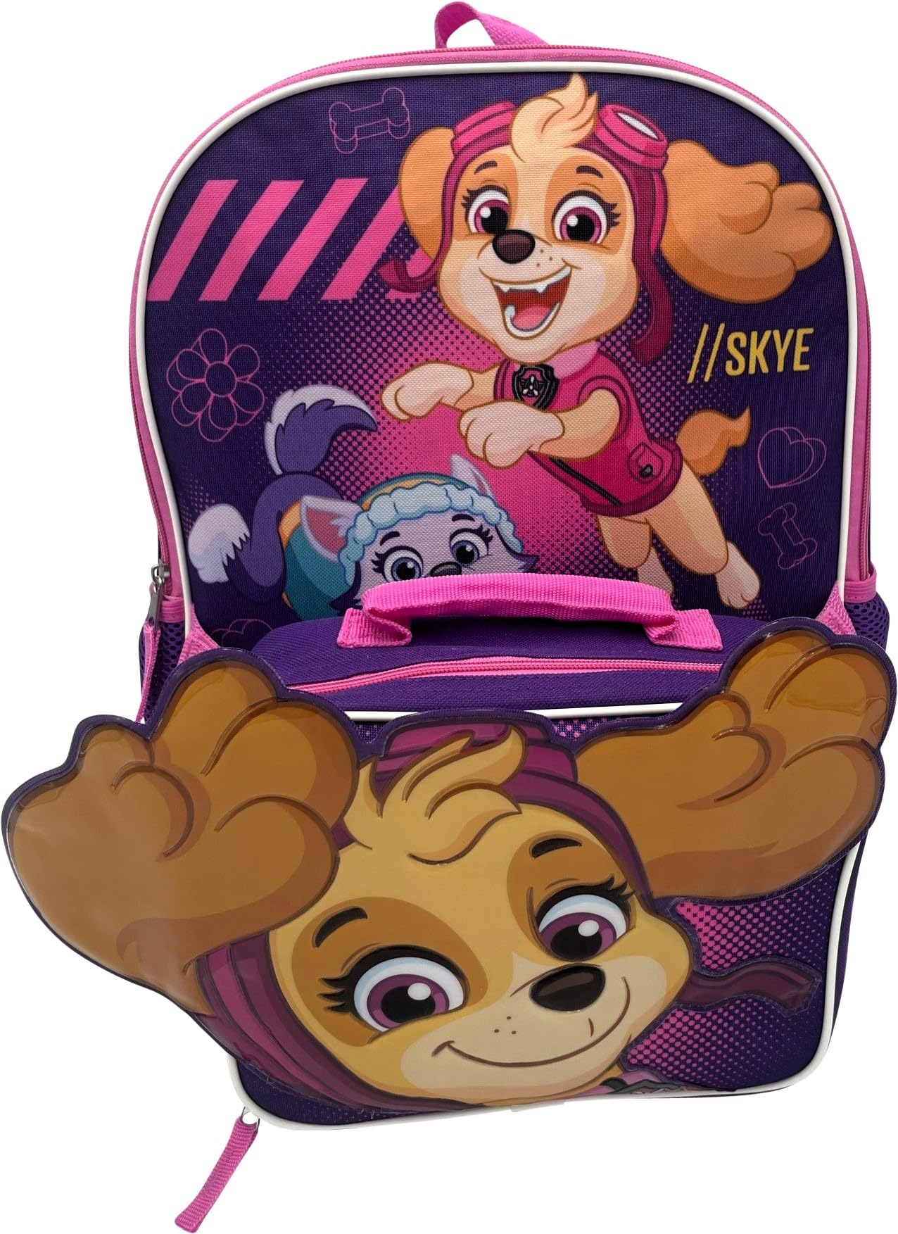 Fast Forward Kid's Licensed POP-OUT 16" Backpack With Lunch Box Combo Set (Paw Patrol-Girl)