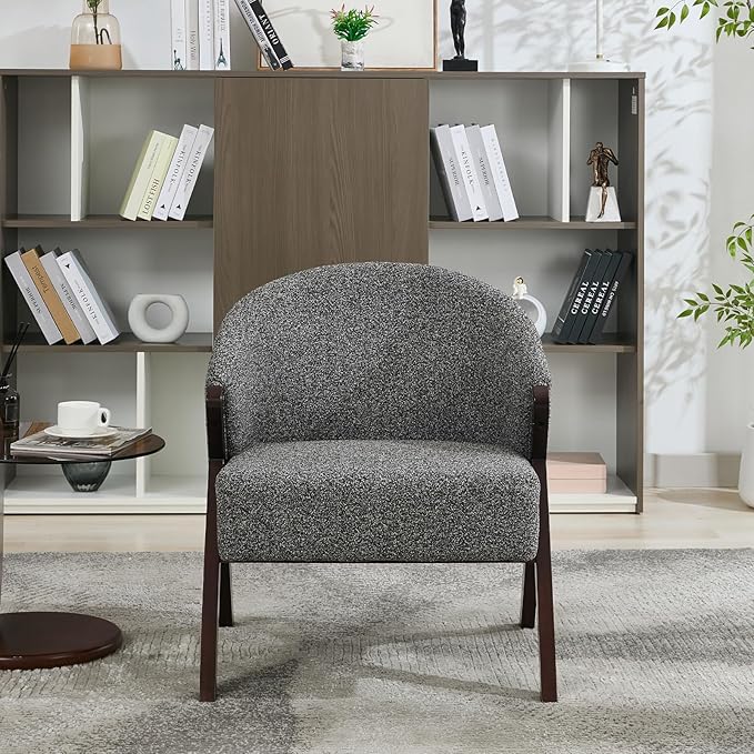 Sillón Lounge Tapizado Lino Madera Gris miniatura 7