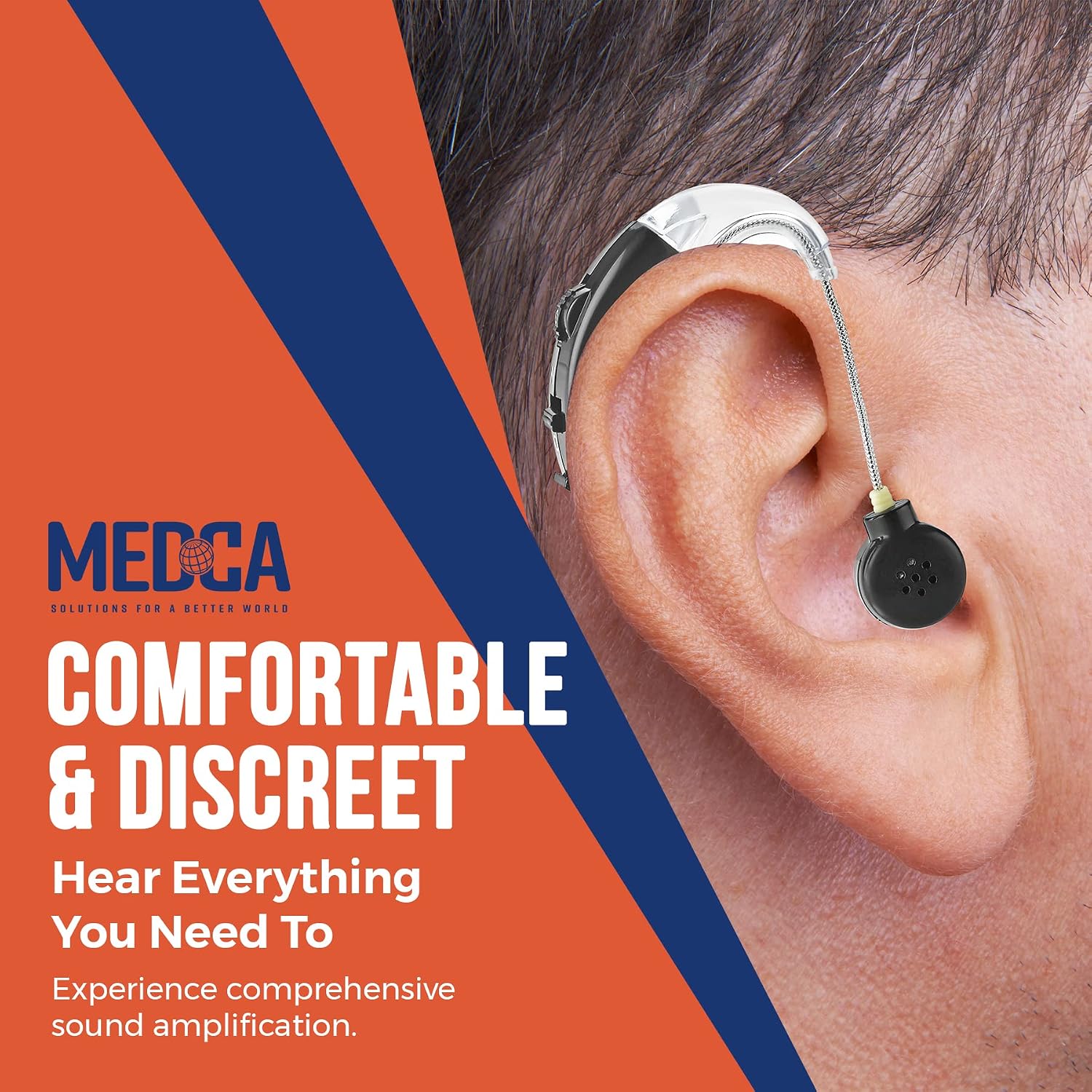 Behind the Ear Sound Amplifier - BTE Hearing Ear Amplification Device and Digital Sound Enhancer PSAD for the Hard of Hearing, Noise Reducing Feature, Black, By MEDca