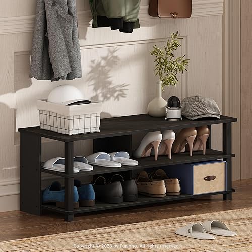 Furinno Turn-N-Tube - Zapatero compacto de 3 niveles para entrada de armario, color espressonegro