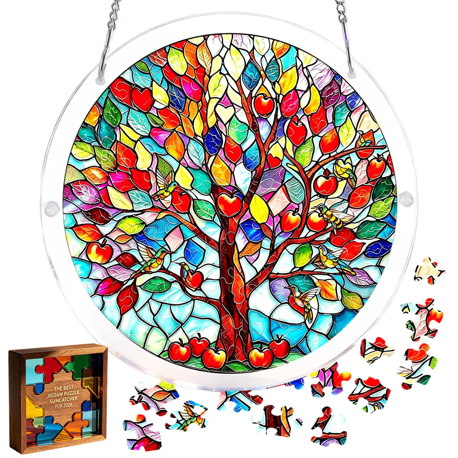 Acrylic Jigsaw Puzzle Suncatcher,Acrylic Puzzle Suncatcher,for Doors Garden and Window Hanging&Birthday Mom Women Adults Gift-19 CM,A — view 9