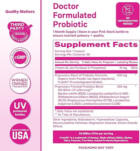 Miniatura 6 de Pink Stork Probiótico prenatal probiótico prenatal de vitaminas para mujeres, alivio de las enfermedades matutinas, salud inmunológica + salud