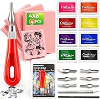 Vista 11 de WAYCOM Paquete de 10 bloques de linóleo para impresión con herramientas de corte, kit de fabricación de sellos de goma, bloques de tallado de sellos