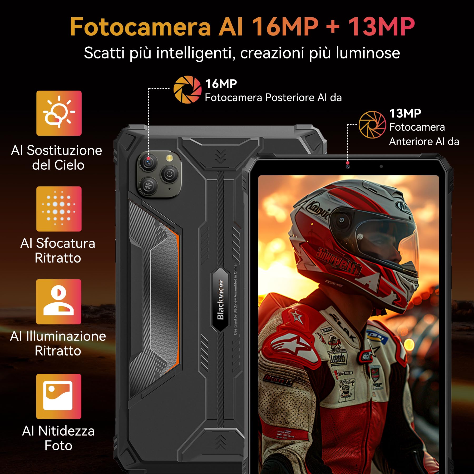 Blackview Tablet Rugged 8.68 Pollici Android 15 GeminiAI, 24 GB RAM 128 GB ROM + 2 TB TF Active 5 Rugged Tablet PC Dual 4G SIM/IPS 90 Hz/AI Camera/NFC/Face ID/GPS/IP68&IP69K&MIL‑STD‑810H