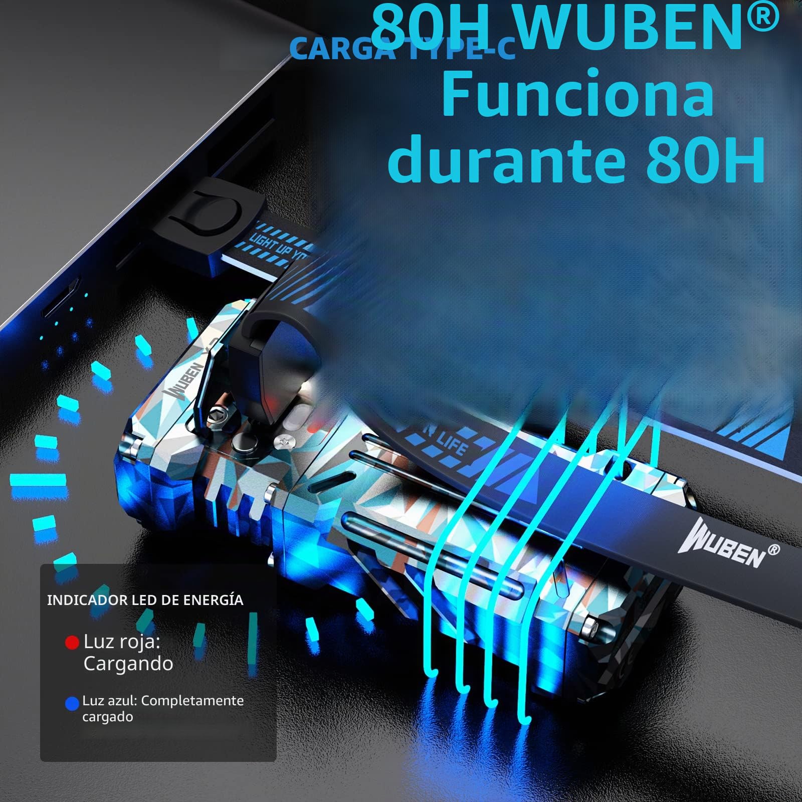 WUBEN X2 Linterna LED alta potencia 1800 lúmenes Antorcha LED recargable, mini Linterna 3 LED, 6 modos IP68 Linterna portátil impermeable para acampar, al aire libre, emergencia