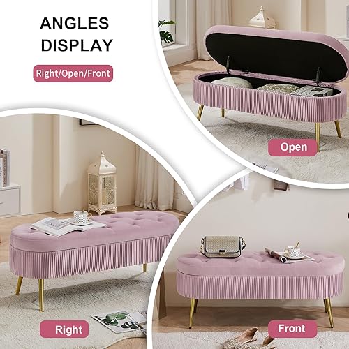 Miniatura 6 de NIOIIKIT Banco otomano de almacenamiento, banco copetudo en el extremo de la cama con cristal, banco de entrada tapizado de terciopelo con parte