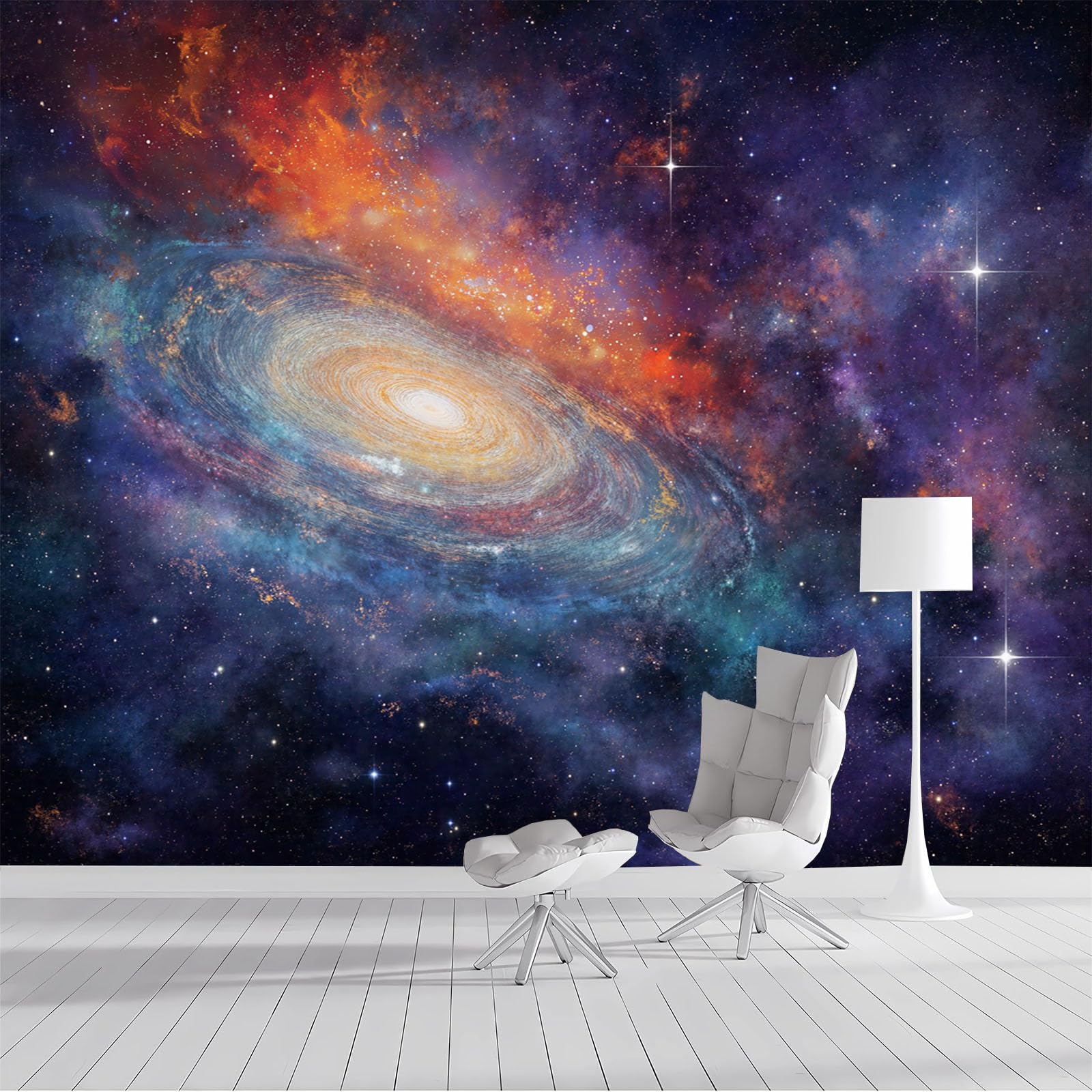 Papier peint 3D grand format pour masquer un mur terne et agrandir une pièce de 400 x 280 cm