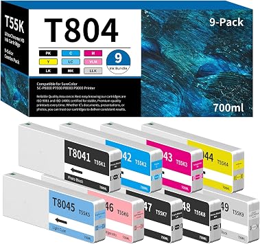Remanufactured T804 T8041 T8042 T8043 T8044 T8045 T8046 T8047 T8048 T8049 Ink Cartridges 9-Colors 700ml Replacement for T55K1 - T55K9 Ink Cartridge for SureColor P6000 P7000 P8000 P9000 Printer Ink
