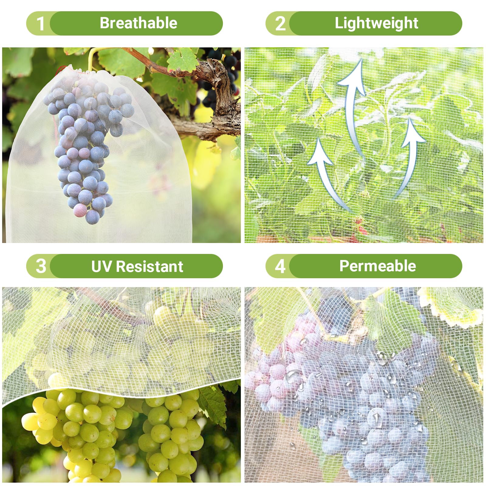 Bolsas protectoras de frutas de malla, 50 bolsas de frutas grandes de 14 x 21 pulgadas para árboles frutales, bolsa de red duradera para proteger sandía, melón, mango, albaricoque de insectos