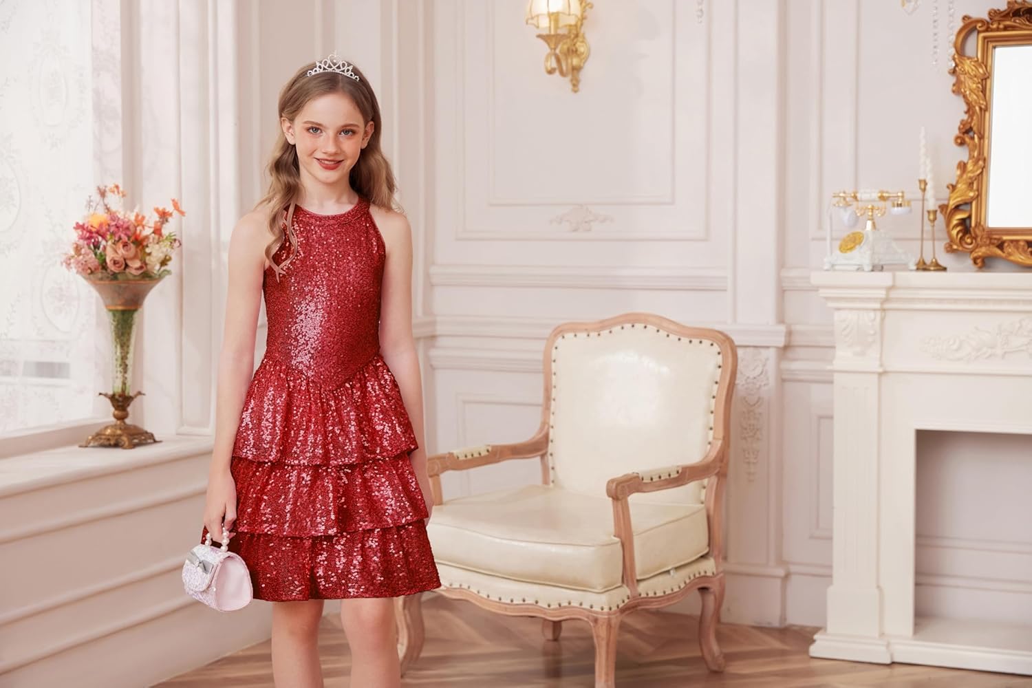 GRACE KARIN Girls Sequin Party Dress Kids Sparkly Formal Birthday Teen Special Occasion Fancy Pageant Dresses Size 6-14 - Image 4