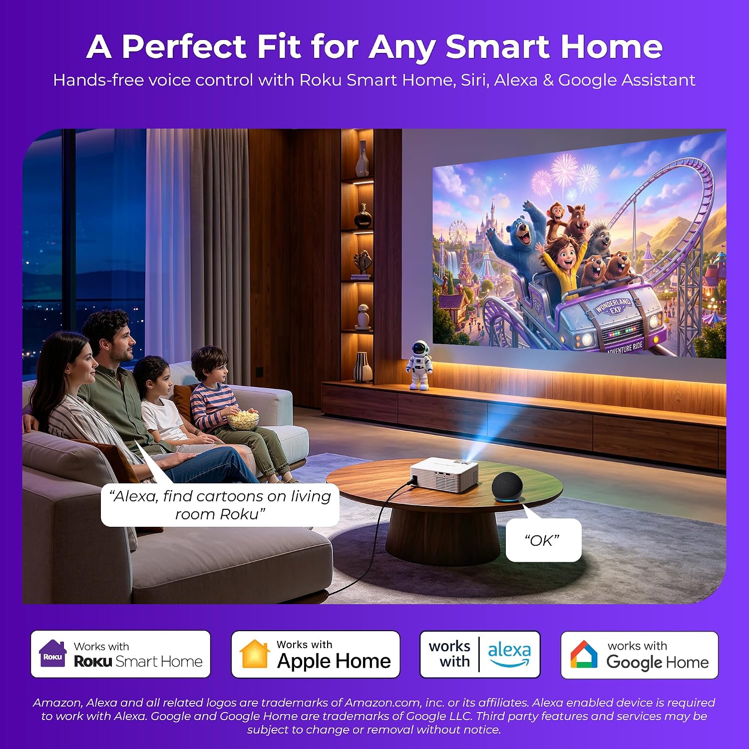 ELEPHAS Roku TV Smart Projector with WiFi and Bluetooth, Portable Mini Projector with Dolby Audio, Apple AirPlay and Built-in Apps