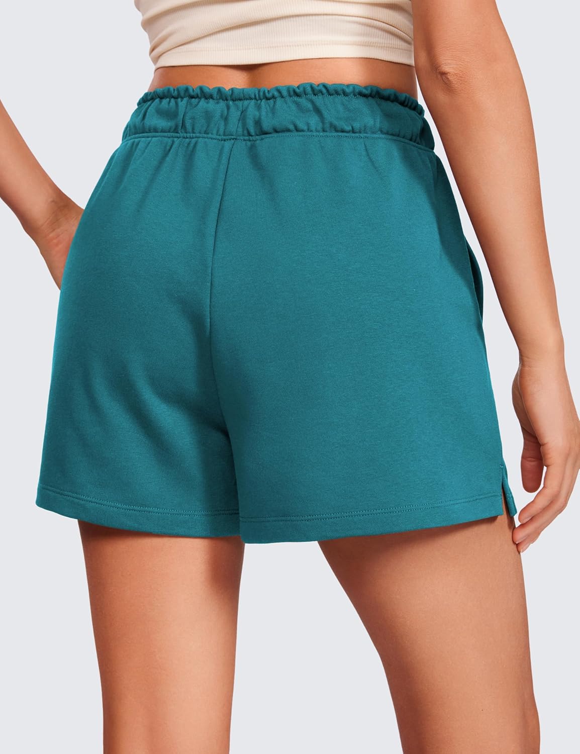 CRZ YOGA Comfy Cotton Sweat Shorts for Women Casual Summer Drawstring for Gym Lounge Workout Jersey with Pockets