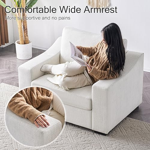 Miniatura 7 de ELUCHANG Silla de Acento Extragrande de 47", Silla de Salón Moderna de Tela de Lino con Asiento Profundo, Funda Lavable, Cómodo Gran Sillón de Sofá