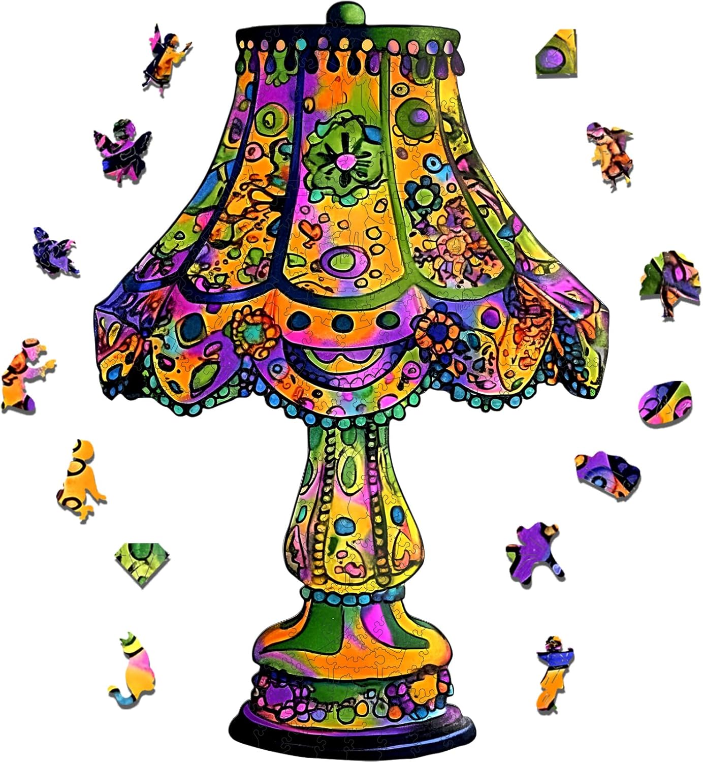 Mys Aurora Jigsaw Puzzles, Colorful Desk Lamp Puzzles for Adults, 200 Piece Unique Shape Vintage Wooden Puzzles for Adults and Kids, Fun Family Puzzle Game, 11.2 x 16.5 Inches