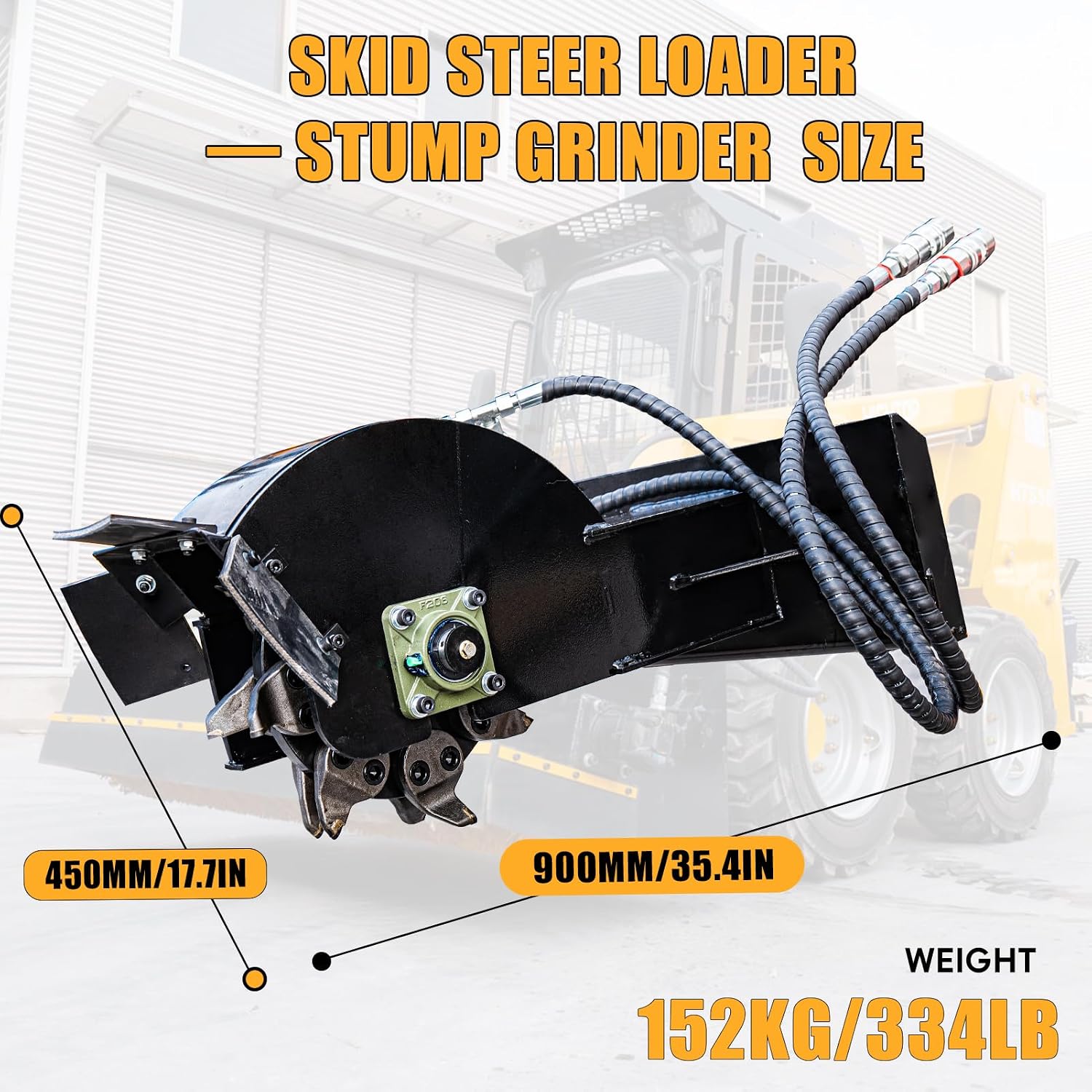 MMS Stump Grinder Attachments for Mini Skid Steer Loader, Tree Stump Cleaning Machine, 16 PCS Carbide Steel Teeth, Tree Stump Grinder with 160-500R/Min, for Roots, Parks, Courtyards and Farms