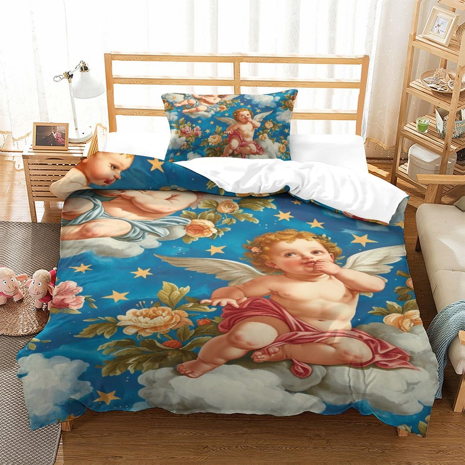 Literie enfants housse de couette 135x200cm taie d'oreiller anges