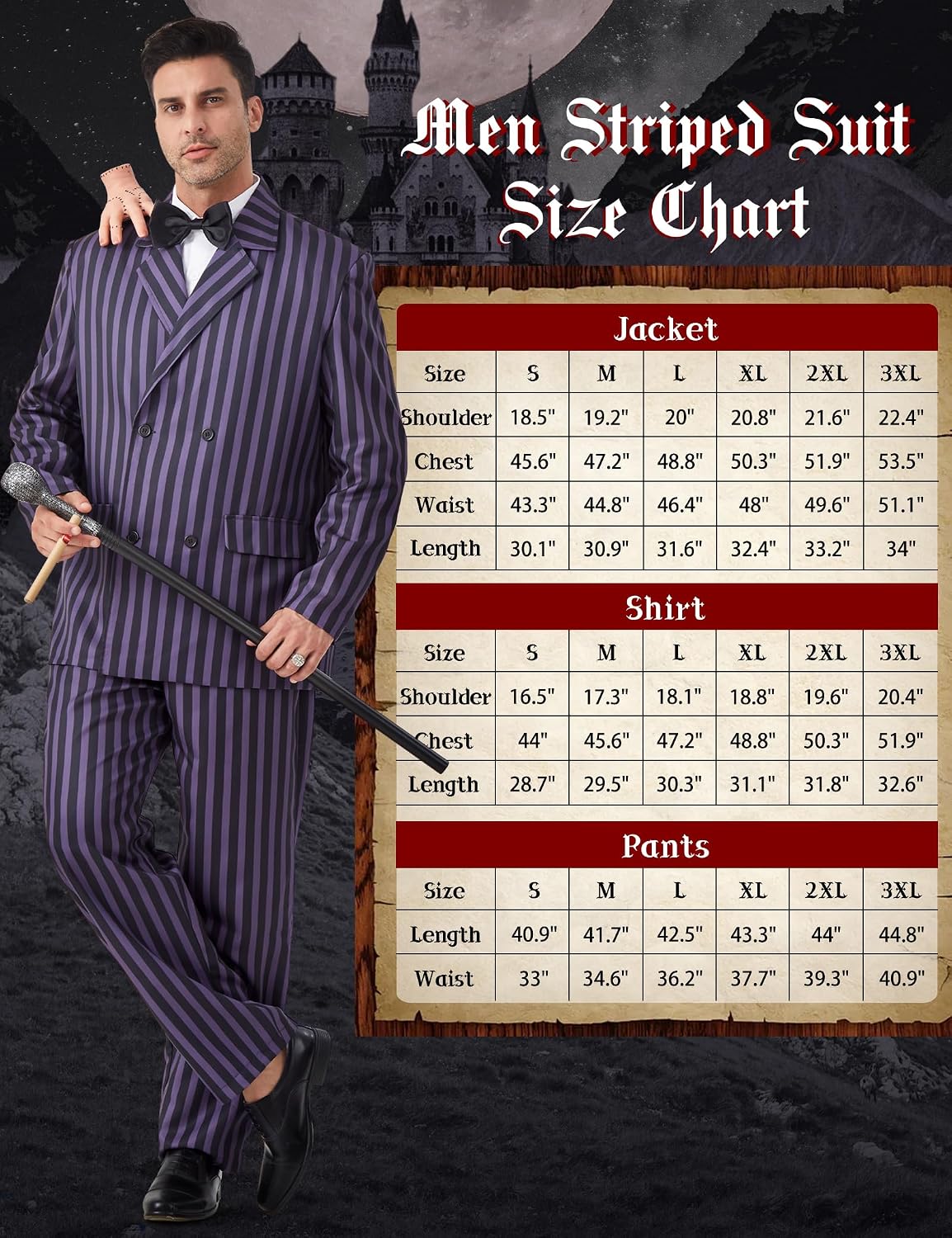 11Pcs Men Pinstripe Suit 1920s Gangster Costume Adult Halloween Outfit