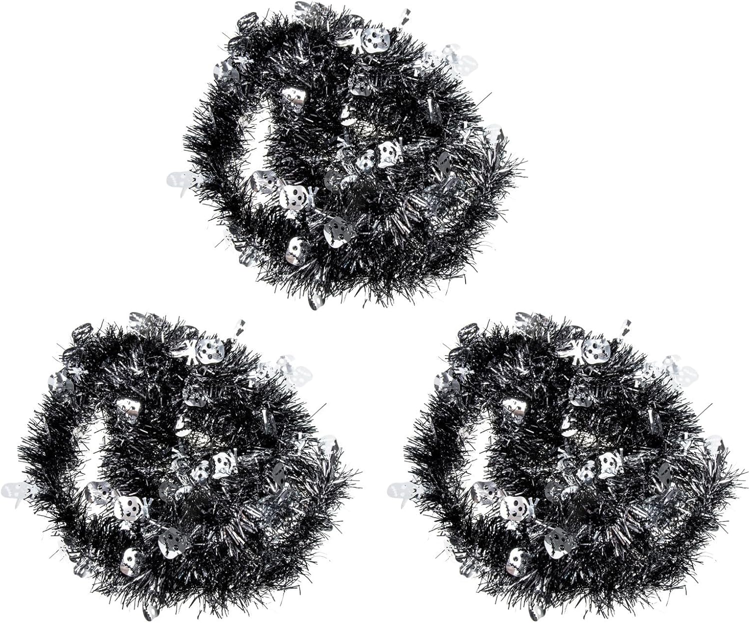 Tinsel Garland with Pumpkin and Skull Decorations 3pcs Halloween Glossy Synthetic Material, Easy to Use and Sturdy, for Door and Wall Hanging Halloween Party Decor