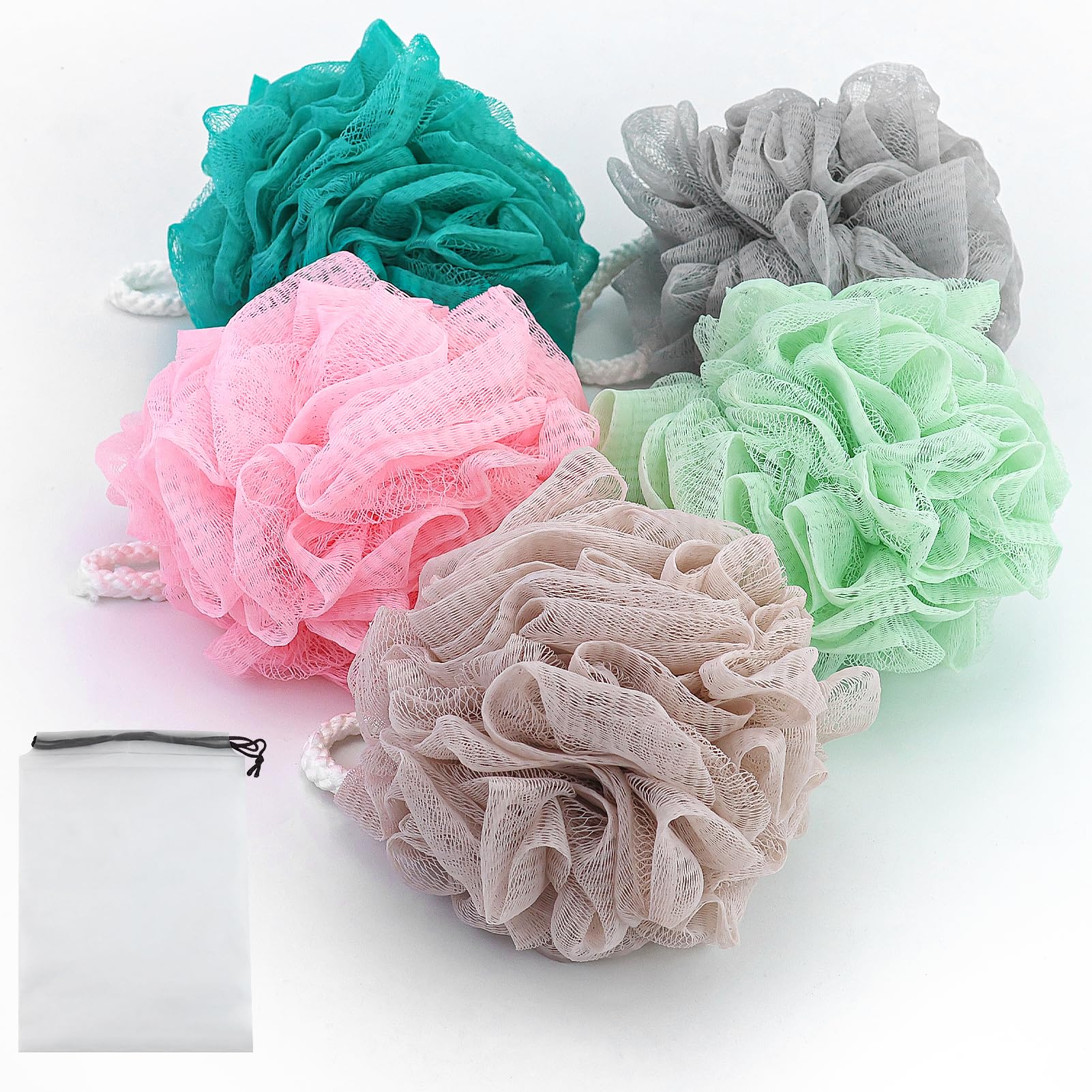Loofah Bath Sponge - Set di 5 Spugne da Bagno Esfolianti per Doccia