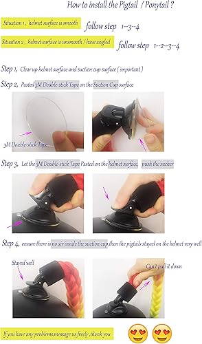 Miniatura 5 de Accesorio de coletas para casco, coletas de caballo, trenzas de pelo para motocicleta, bicicleta, bateo, patinaje, casco u otros cascos, 2 trenzas