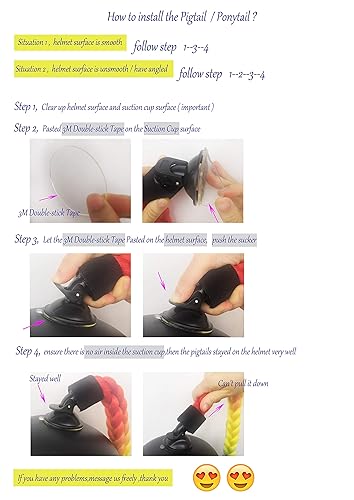 Miniatura 3 de Copa de ventosa para casco de motocicleta, coletas rizadas, trenzas de pelo de fibra sintética, colas de caballo color degradado, 22 pulgadas (casco