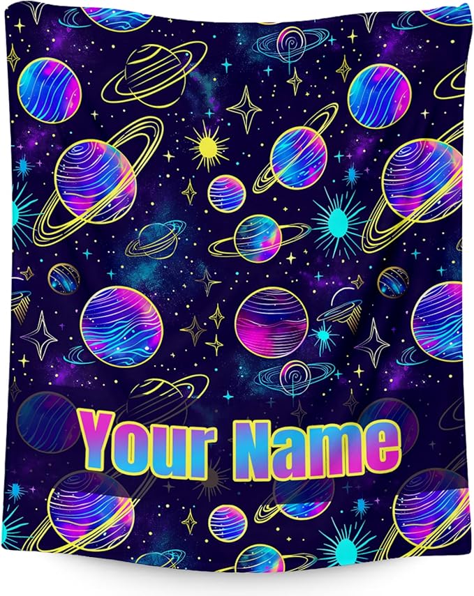 Custom Planet Blanket - 50x60 Inches Cute Throw Blanket for Men, Women - Soft Fuzzy Blankets for Bed, Couch & Travel