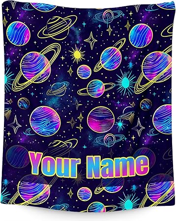 Custom Planet Blanket - 50x60 Inches Cute Throw Blanket for Men, Women - Soft Fuzzy Blankets for Bed, Couch & Travel