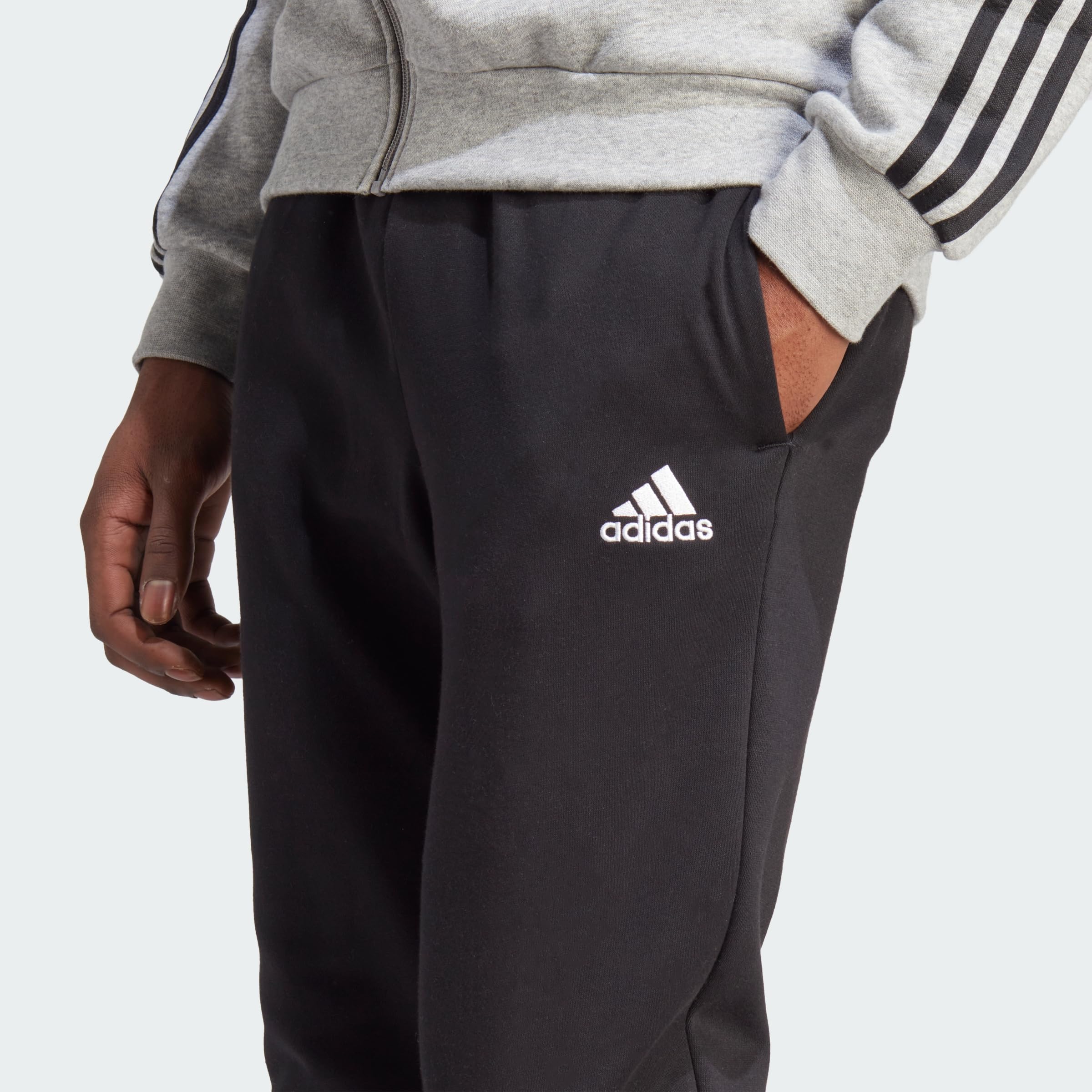 adidas Herren Basic 3-Stripes Fleece Track Suit, Medium Grey Heather/Black, L