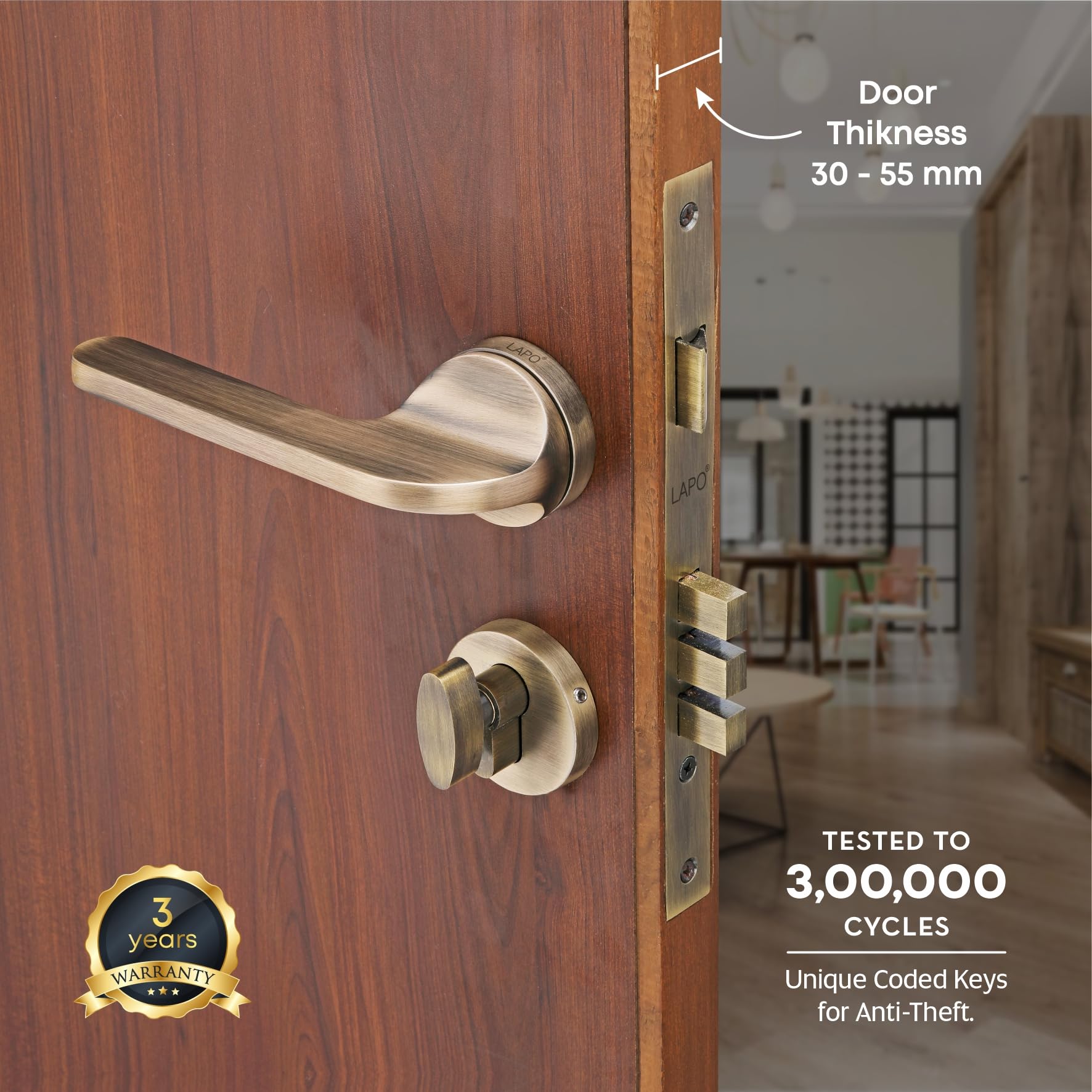 LAPO Mortise Lock - Secure Home & Office Doors -2