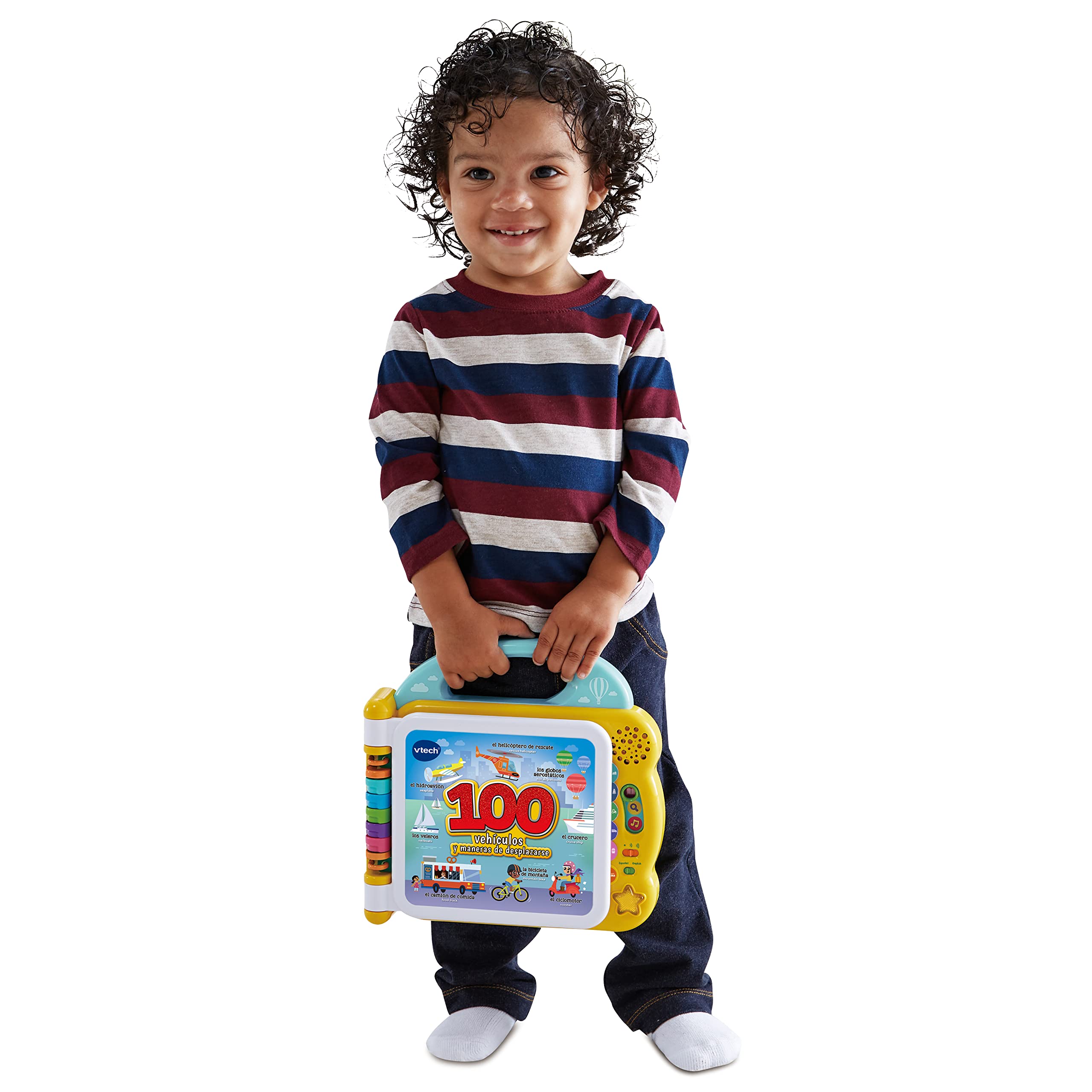 VTech - Mes 100 Premiers Mots bilingues véhicules et manières de se déplacer, Livre éducatif Espagnol-Anglais pour Enfants à partir de 1,5 Ans, Version ESP