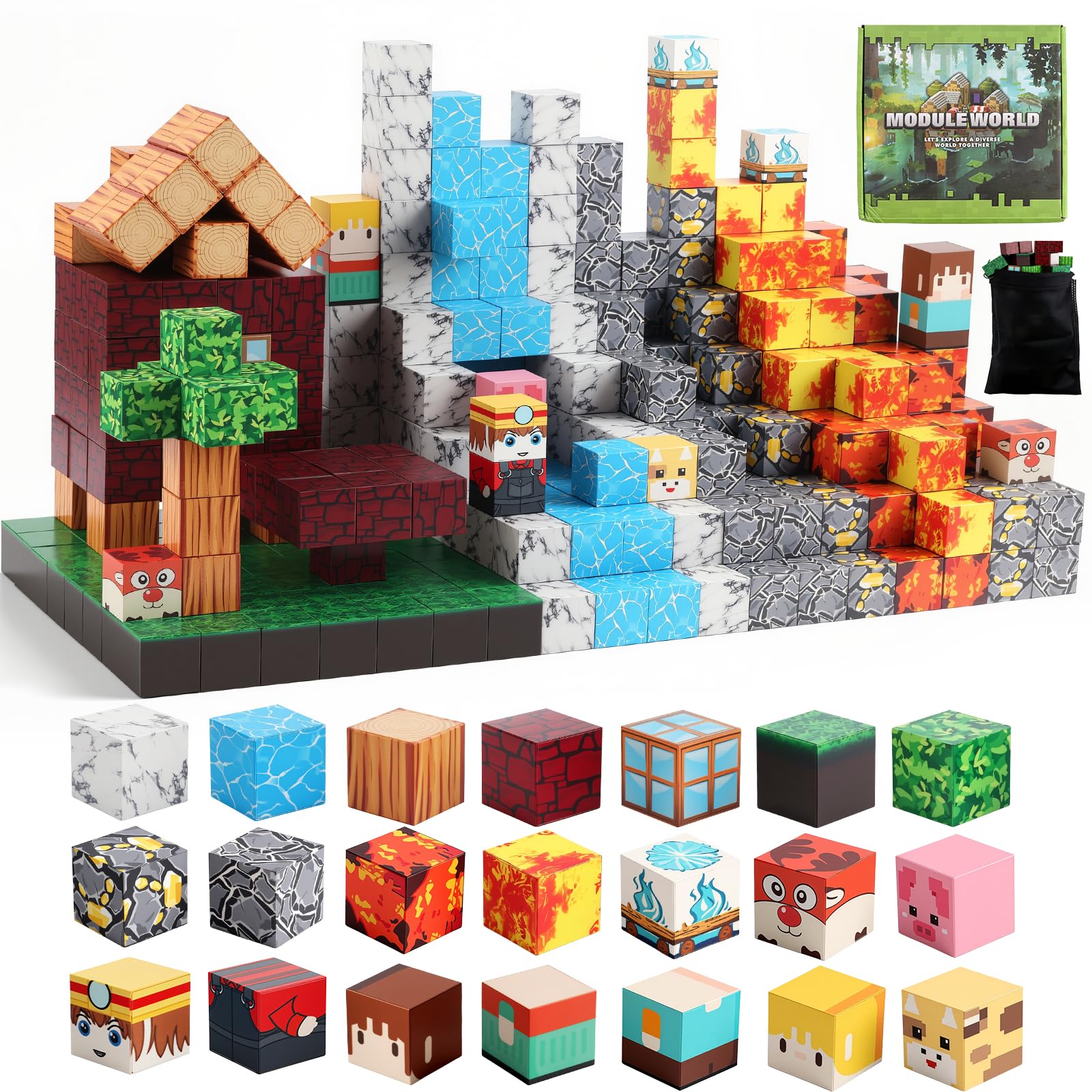 FUNYKICH Magnetische Bausteine, 470PCS Magnetbausteine Bauwelt Magnetspielzeug für ab 3-10 Jahren Jungen und Mädchen, Magnetisches Blöcke STEM Montessori Stapelspielzeug,Kreative Kinderspiele Geschenk
