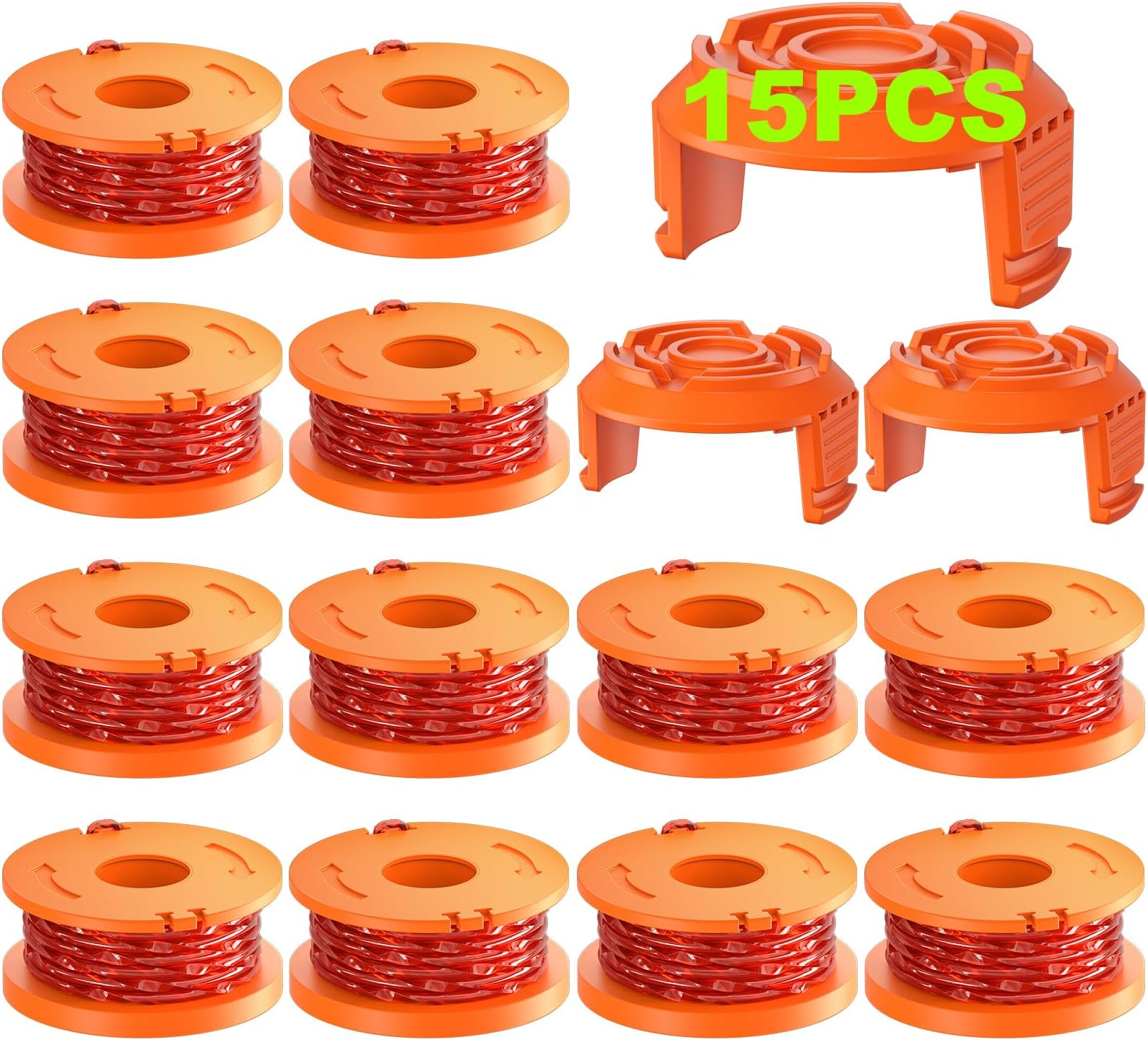 15 Pack Trimmer Spool Line for Worx,(WA0010)Replacement Weed Wacker String for Worx Weed Eater,Trimmer Line Refills 0.065'' for Worx,Suitable for Worx String Trimmers(12 Trimmer Spools,3 Trimmer Caps)
