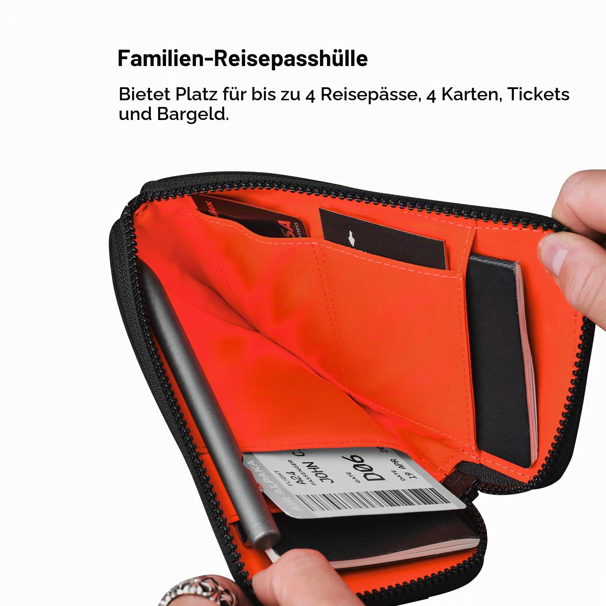 ALPAKA Schwarze Reisebrieftasche mit Reißverschluss – Bewahren Sie Ihr Reisezubehör effizient auf – 3 Innentaschen für Ihren Reisepass und mehr – 2 Kartenfächer – Hergestellt aus recyceltem und