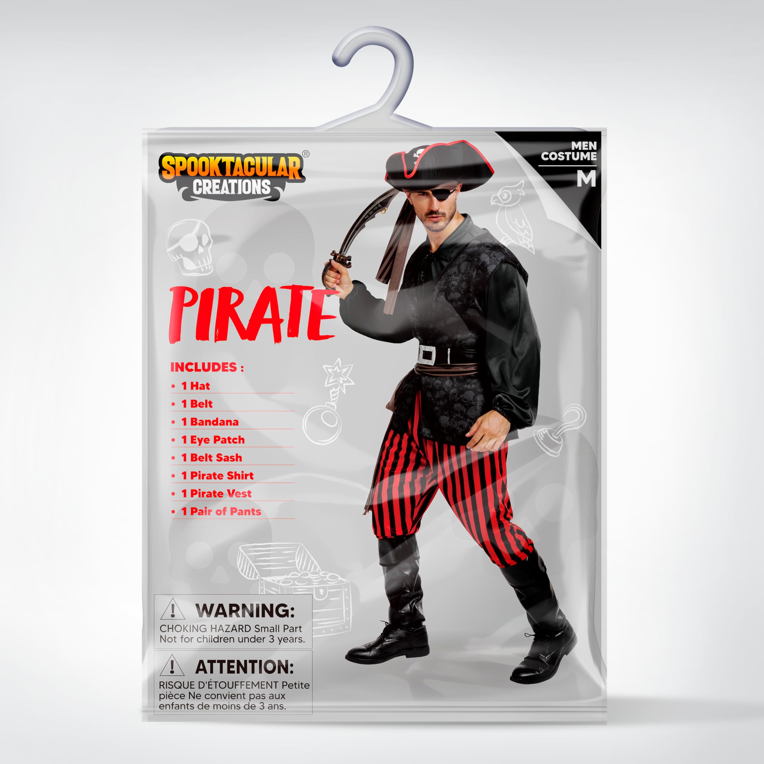 Spooktacular Creations Disfraz de pirata oscuro para hombres adultos para Halloween, fiesta de disfraces, truco o trato, fiesta de cosplay