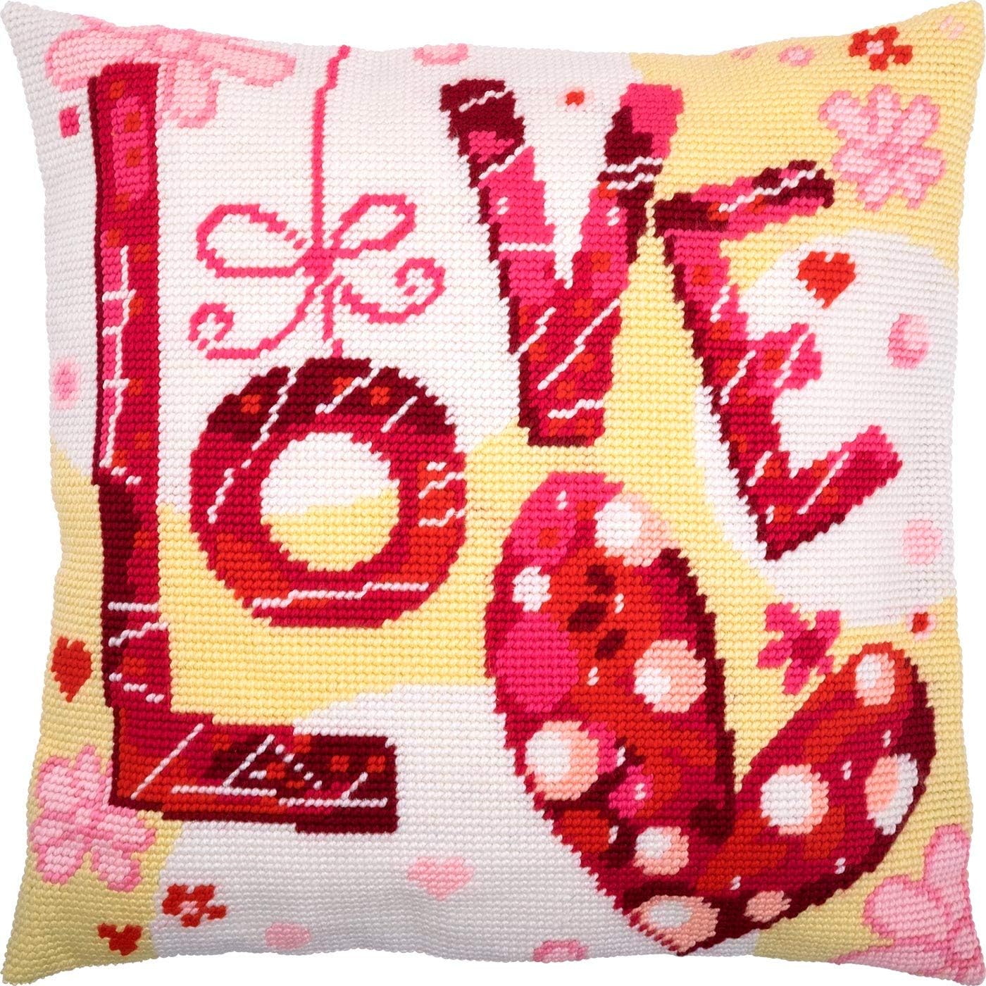 Brvsk Romantic Needlepoint Kit for Adults and Beginners — Love 16″ × 16″ with Clear, Precise Printed Design on Cotton Canvas; Includes 2 Needles, Yarn, and Easy-Read Chart