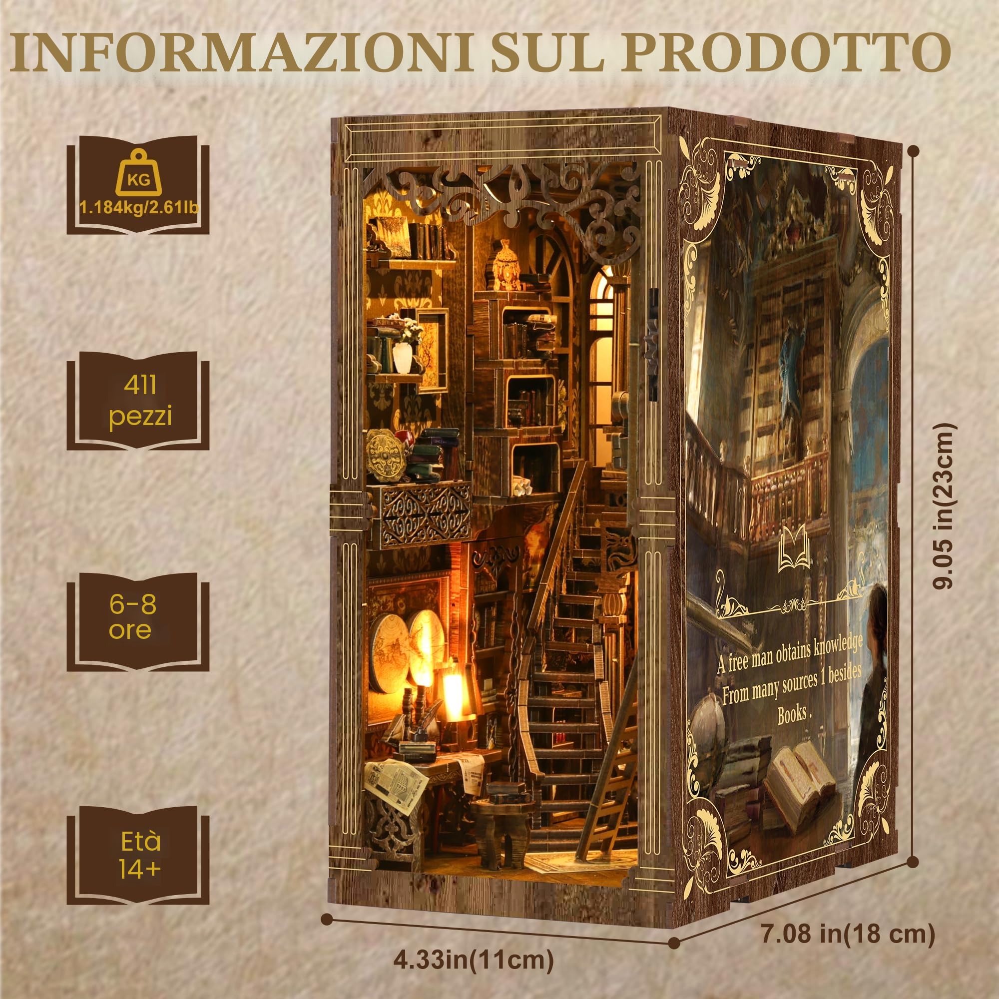 CRIOLPO Kit Book Nook DIY per Adulti - Casa in Miniatura con Luci LED da Montare, Modellismo 3D Creativo per Decorare Librerie - Regalo Originale per Appassionati di Fai da Te