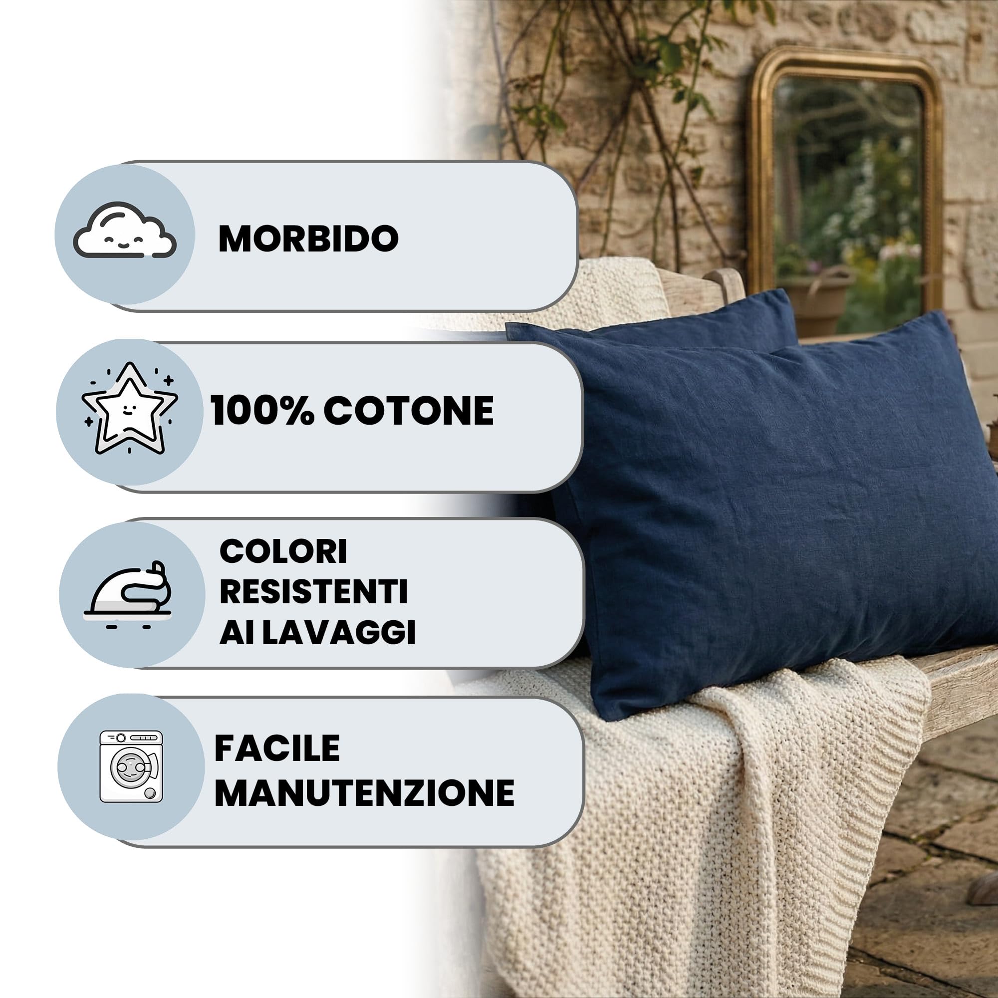 Max color Para poszewek na poduszki, 100% bawełna, Ciemny niebieski
