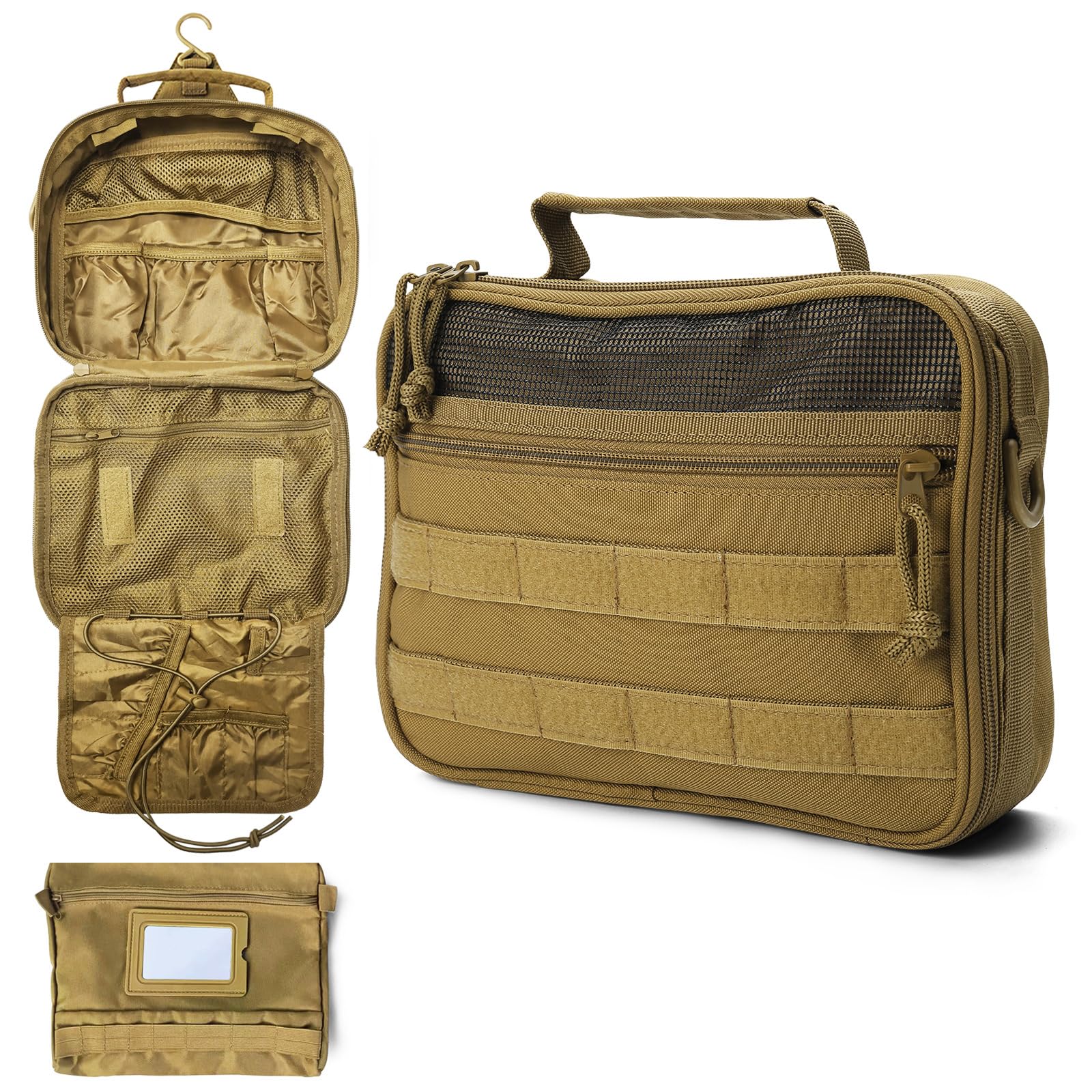 GVCELS Mens Toiletry Travel Bag Tactical Toiletry Bag Hanging Toiletry Bag Shower Bag Travel Kit (Brown)