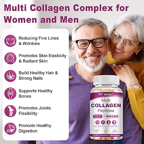 Miniatura 4 de Péptidos de colágeno múltiple para mujeres y hombres, tipo I, II, III, V, X, péptidos de colágeno hidrolizados con biotina, vitamina C y ácido