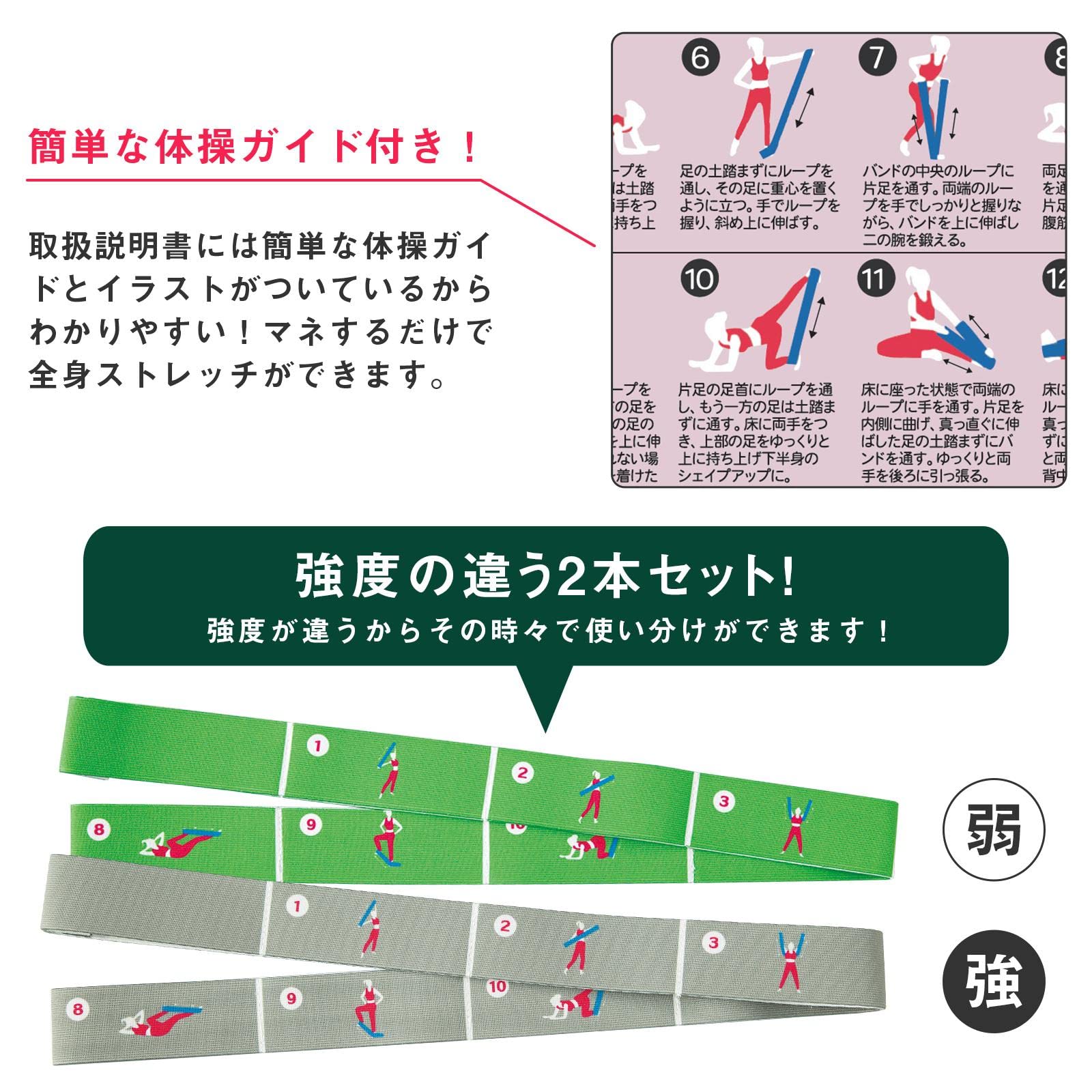 Amazon.co.jp: コモライフ イラスト付きのフィットネスバンド 2本組